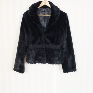 Rebecca Elliot Black Faux Fur Bomber Jacket Size L